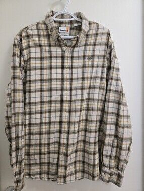 Mens Timberland Cream Plaid Button-Down Shirt